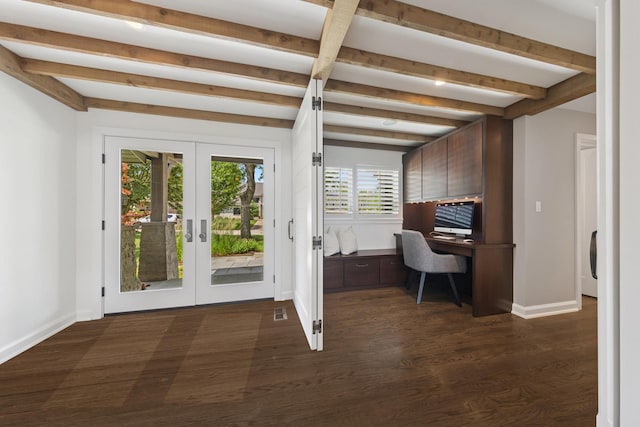 19 N Stough St, Hinsdale, IL 60521 - office with french doors, beamed ceiling, dark wood-type flooring, and washer / dryer