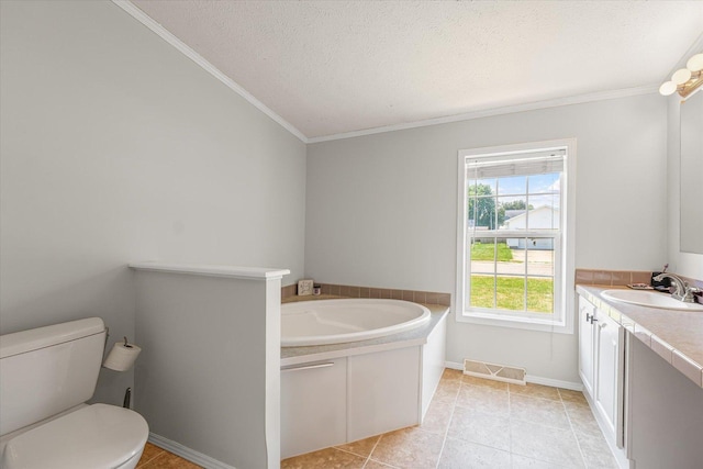 510 W Rhodes St, Thomasboro, IL 61878 - bathroom with crown molding, a bath, vanity, and a textured ceiling