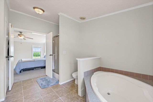 510 W Rhodes St, Thomasboro, IL 61878 - full bath featuring a bath, crown molding, ensuite bath, a shower stall, and tile patterned flooring