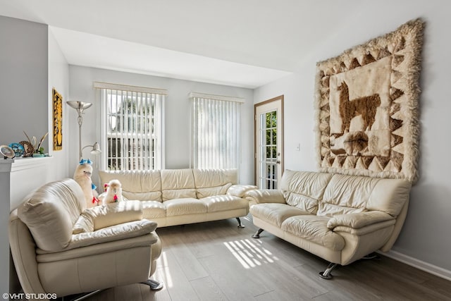 201 Hidden Creek Ln Unit 201, North Aurora, IL 60542 - living room featuring wood finished floors and vaulted ceiling