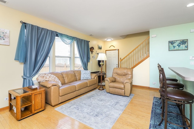 3707 Bowie Ct, Joliet, IL 60435 - living area featuring light wood-style flooring, stairs, and recessed lighting