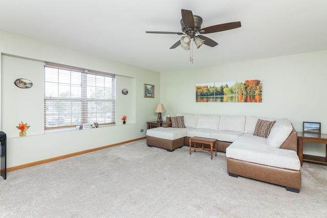 3707 Bowie Ct, Joliet, IL 60435 - carpeted living area featuring baseboards and a ceiling fan