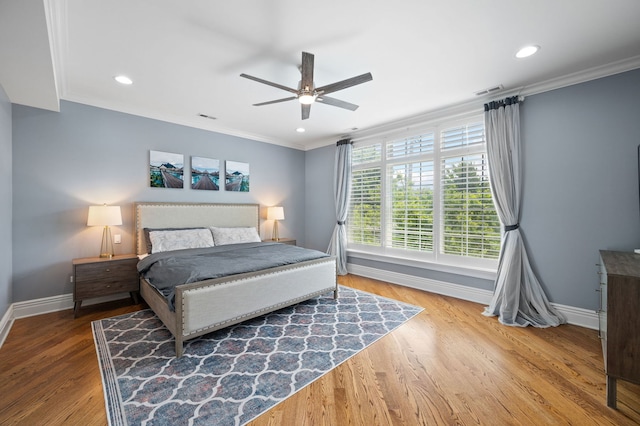 2115 Washington Ave, Wilmette, IL 60091 - bedroom featuring ornamental molding, wood finished floors, recessed lighting, and a ceiling fan
