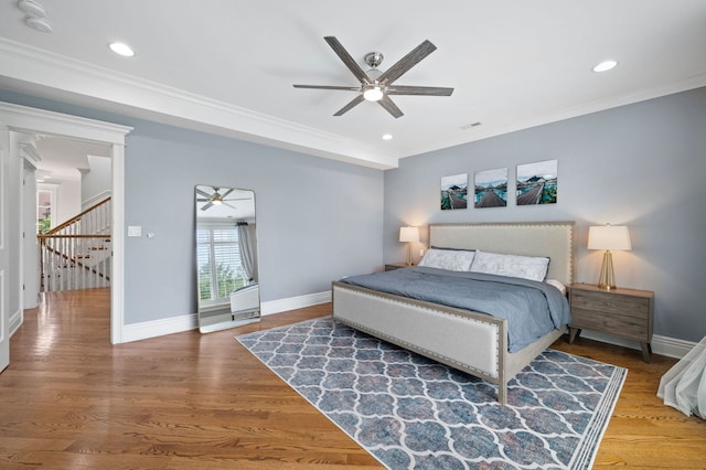 2115 Washington Ave, Wilmette, IL 60091 - bedroom with crown molding, wood finished floors, recessed lighting, and a ceiling fan