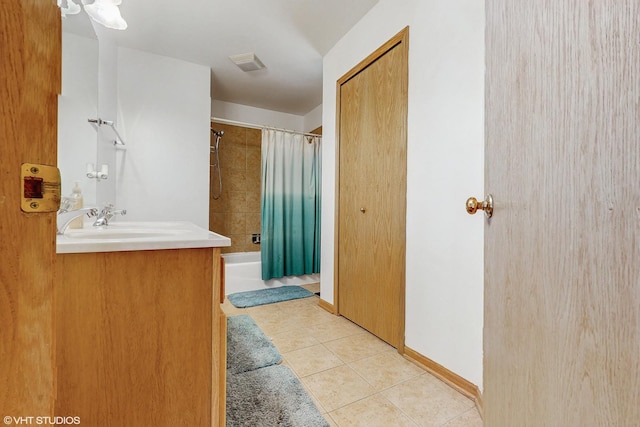 11 Carrington Ct, Hazel Crest, IL 60429 - full bath featuring vanity, tile patterned flooring, and shower / bath combination with curtain