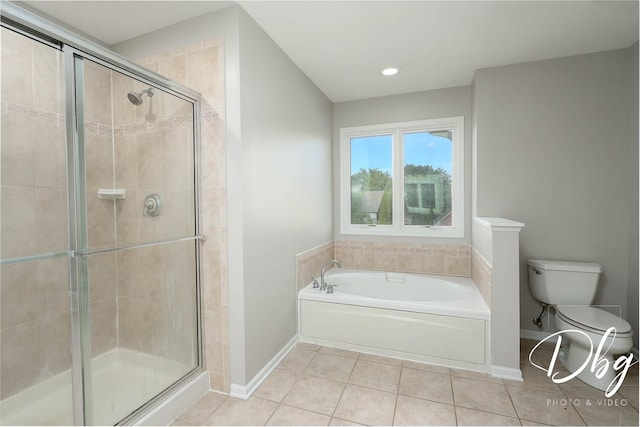 582 Aspen Way, Antioch, IL 60002 - full bathroom with a bath, tile patterned flooring, a stall shower, and recessed lighting
