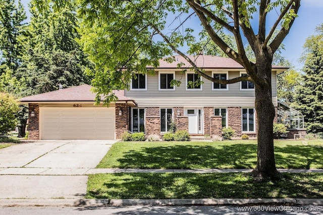 824 62nd St, Downers Grove, IL 60516 - view of front of home with driveway, a front yard, an attached garage, and brick siding