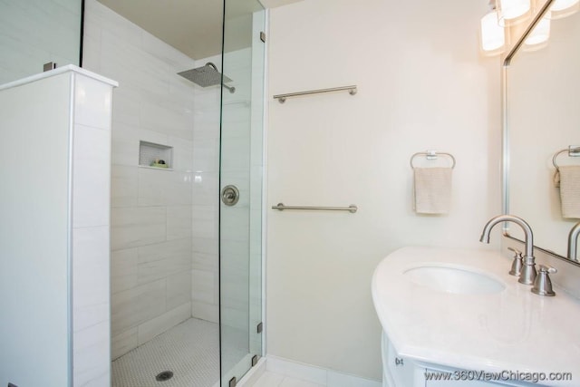 824 62nd St, Downers Grove, IL 60516 - bathroom featuring a stall shower, vanity, and tile patterned flooring