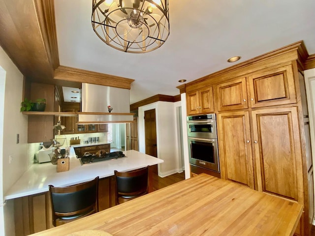824 62nd St, Downers Grove, IL 60516 - kitchen with stainless steel appliances, open shelves, recessed lighting, dark wood-type flooring, and a chandelier