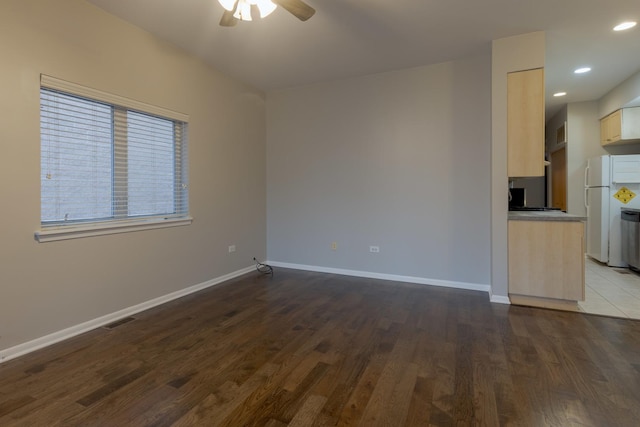 719 W 31st St Unit 2, Chicago, IL 60616 - unfurnished living room with ceiling fan, dark wood finished floors, and recessed lighting