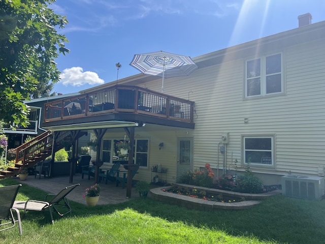 980 Hillcrest Blvd, Hoffman Estates, IL 60169 - rear view of property with a patio, a yard, a wooden deck, and stairway