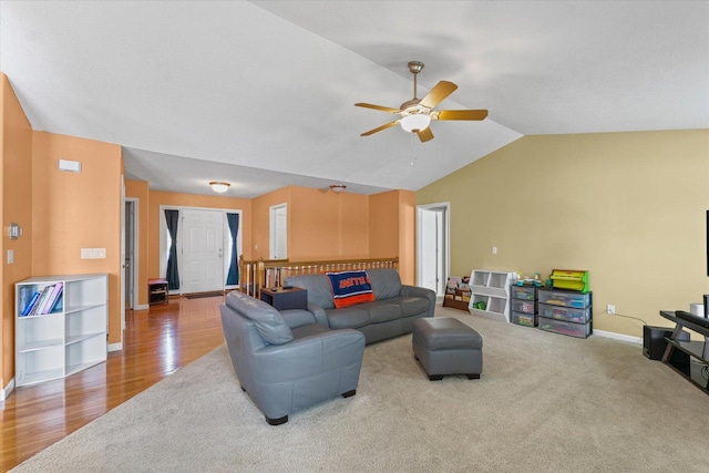 402 Wesley Ave, Savoy, IL 61874 - living area with ceiling fan, vaulted ceiling, and wood finished floors