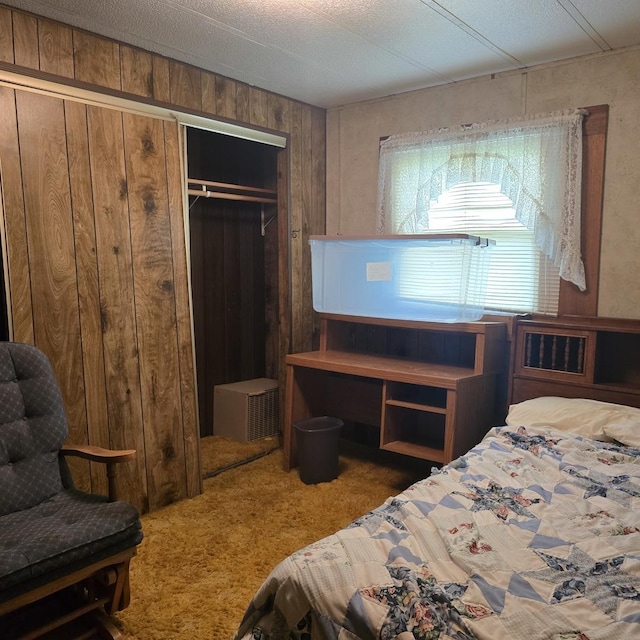 16306 W Canada Rd, Polo, IL 61064 - bedroom featuring wood walls, a closet, and carpet
