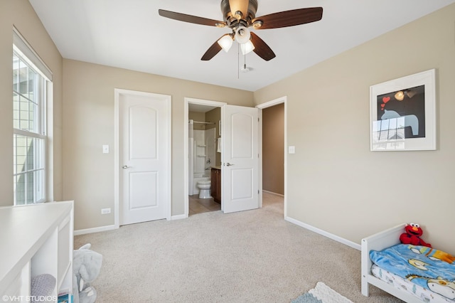 2865 Trail Crest Ln, Lindenhurst, IL 60046 - unfurnished bedroom with carpet floors, ensuite bath, and ceiling fan