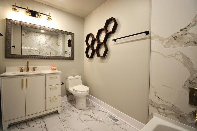 21025 Cambridge Ln, Olympia Fields, IL 60461 - full bathroom featuring marble look tiles, vanity, and a marble finish shower
