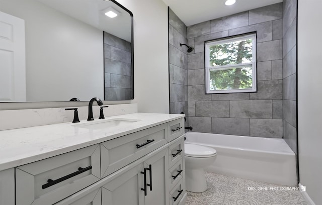 5505 Oak Park Rd, Cary, IL 60013 - full bath featuring vanity, bathing tub / shower combination, tile patterned flooring, and recessed lighting
