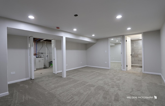 5505 Oak Park Rd, Cary, IL 60013 - finished basement featuring washer and clothes dryer, carpet flooring, and recessed lighting