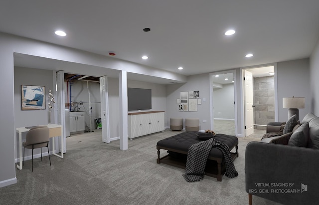 5505 Oak Park Rd, Cary, IL 60013 - living area with washing machine and dryer, recessed lighting, and carpet flooring