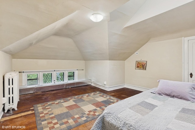 710 W Downer Pl, Aurora, IL 60506 - bedroom featuring radiator, lofted ceiling, and hardwood / wood-style flooring