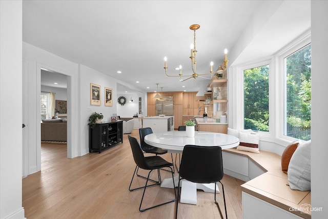 438 Hill Ave, Glen Ellyn, IL 60137 - dining room with light wood-style flooring, a chandelier, and recessed lighting