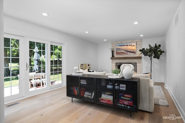 438 Hill Ave, Glen Ellyn, IL 60137 - office area featuring wood finished floors, recessed lighting, and a large fireplace