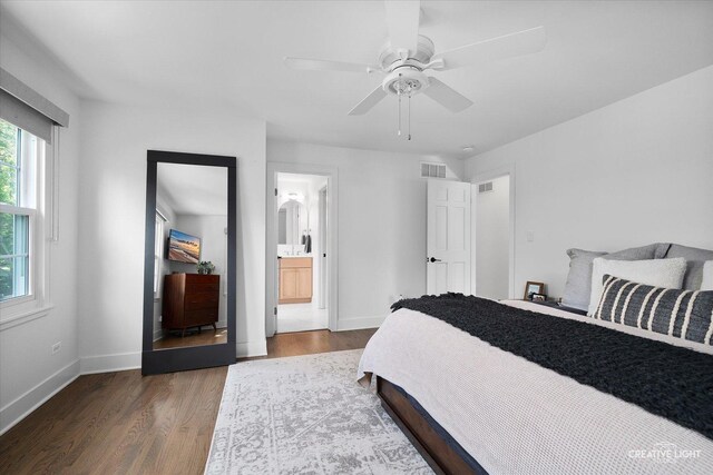 438 Hill Ave, Glen Ellyn, IL 60137 - bedroom featuring wood finished floors, ceiling fan, and ensuite bath