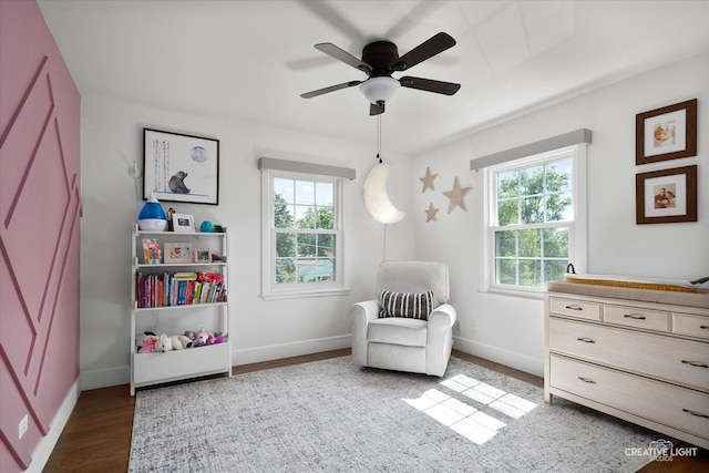 438 Hill Ave, Glen Ellyn, IL 60137 - living area with dark wood-type flooring and ceiling fan