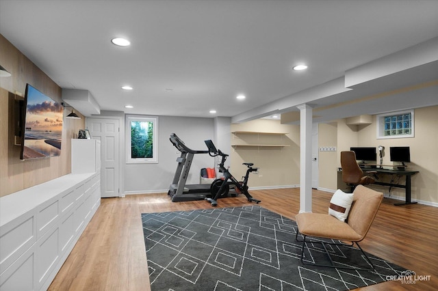 438 Hill Ave, Glen Ellyn, IL 60137 - exercise room with light wood finished floors and recessed lighting