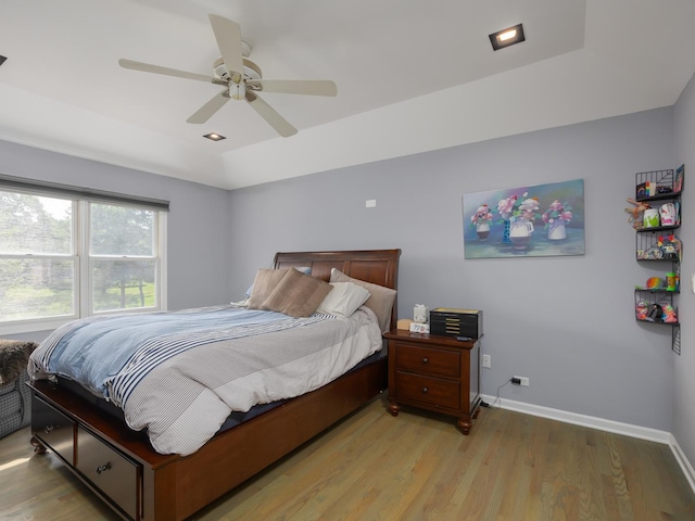 1213 Prairie Ave, Barrington, IL 60010 - bedroom with light wood-style flooring, a ceiling fan, and a raised ceiling