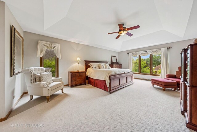 3104 Royal Fox Dr, Saint Charles, IL 60174 - bedroom with a tray ceiling, light colored carpet, and ceiling fan