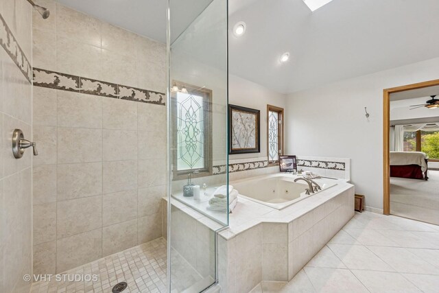3104 Royal Fox Dr, Saint Charles, IL 60174 - bathroom featuring a shower stall, a whirlpool tub, ensuite bathroom, tile patterned floors, and a ceiling fan