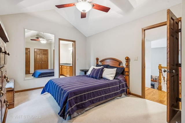 3104 Royal Fox Dr, Saint Charles, IL 60174 - bedroom with lofted ceiling, carpet, a ceiling fan, and ensuite bathroom