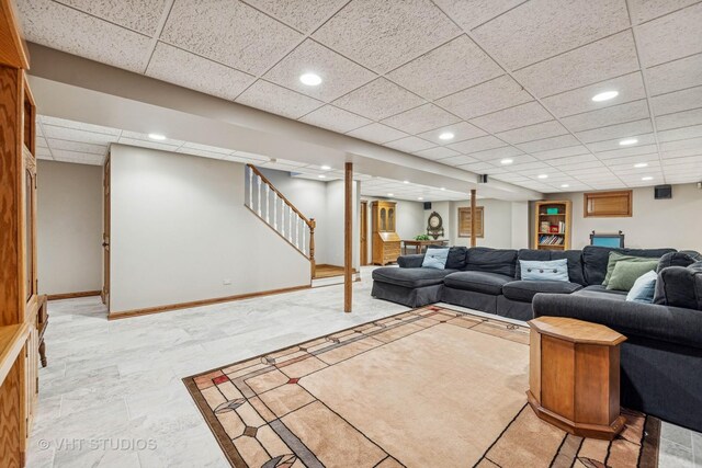 3104 Royal Fox Dr, Saint Charles, IL 60174 - living room with recessed lighting, stairway, and a paneled ceiling