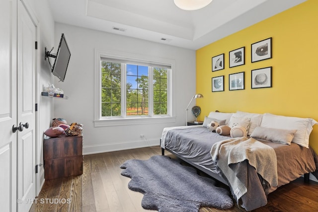 1200 Green Bay Rd, Glencoe, IL 60022 - bedroom featuring a tray ceiling and wood-type flooring