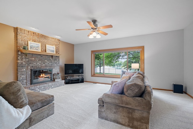 2717 Meadow Path, New Lenox, IL 60451 - carpeted living room with ceiling fan and a brick fireplace