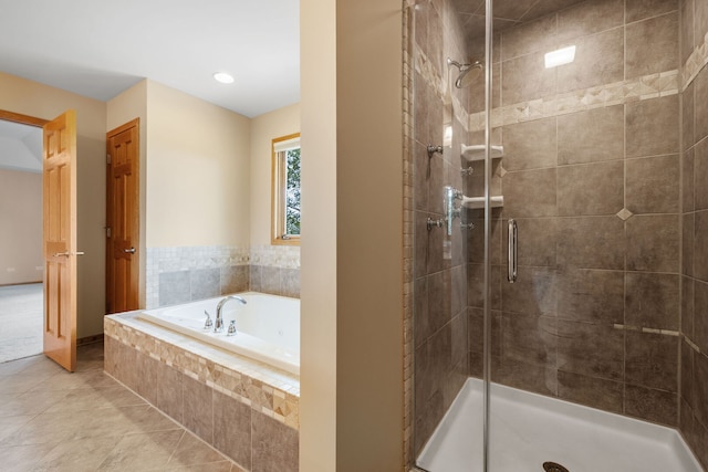 2717 Meadow Path, New Lenox, IL 60451 - full bathroom featuring a stall shower, a garden tub, tile patterned flooring, and recessed lighting