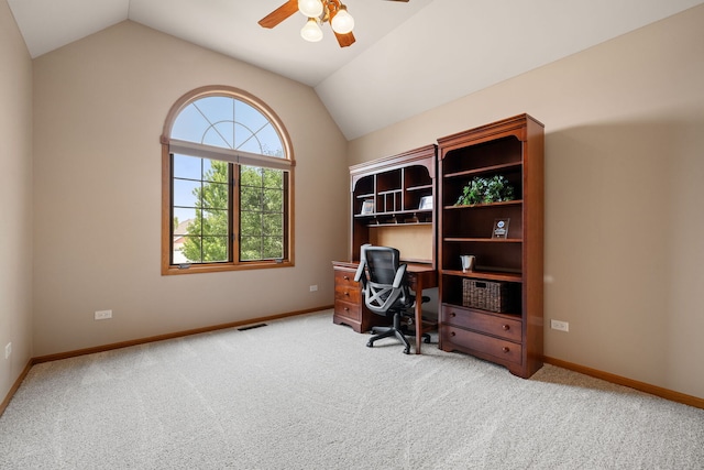 2717 Meadow Path, New Lenox, IL 60451 - carpeted office with vaulted ceiling and a ceiling fan