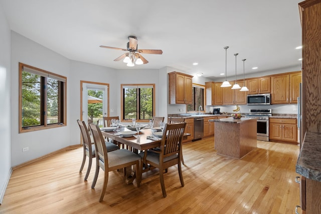 2717 Meadow Path, New Lenox, IL 60451 - dining area featuring recessed lighting, light wood finished floors, and a ceiling fan