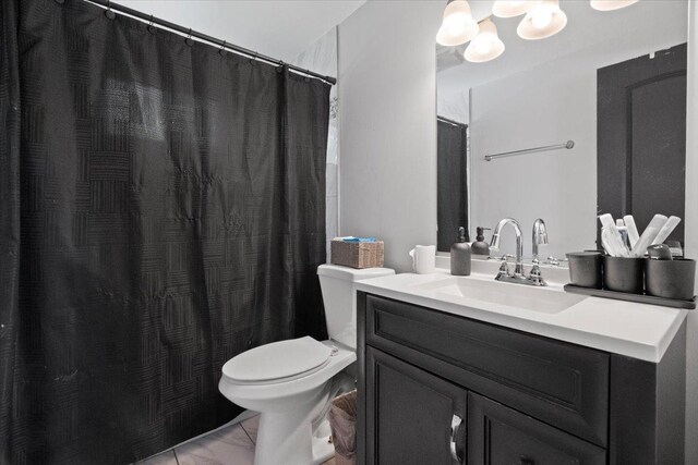 2116 Castle Ct, Waukegan, IL 60087 - full bath with vanity, marble finish flooring, a chandelier, and curtained shower