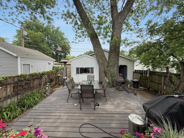 1140 S Harvey Ave, Oak Park, IL 60304 - wooden terrace featuring a fenced backyard, outdoor dining area, and grilling area