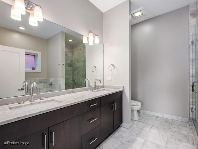 4836 N Damen Ave Unit 3, Chicago, IL 60625 - full bathroom with marble look tile flooring, double vanity, and a shower stall