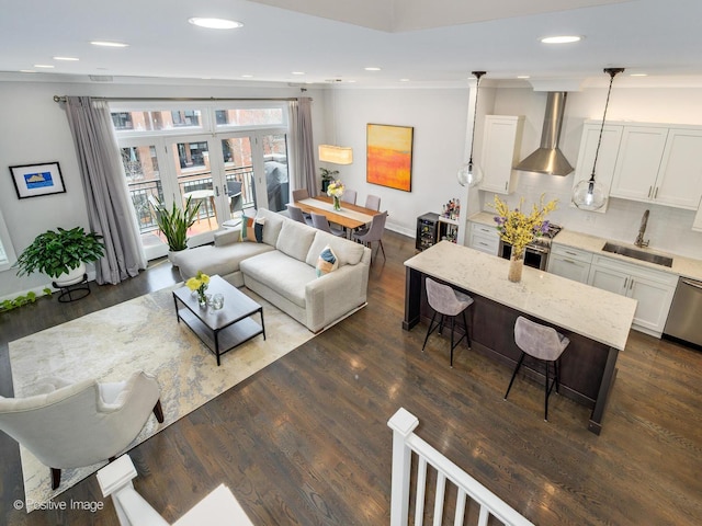 4836 N Damen Ave Unit 3, Chicago, IL 60625 - living area with dark wood finished floors and recessed lighting