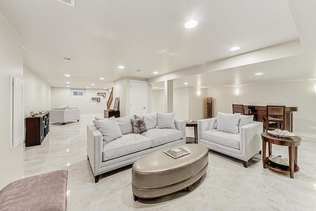 7830 W 157th St, Orland Park, IL 60462 - living room with recessed lighting and light marble finish floors
