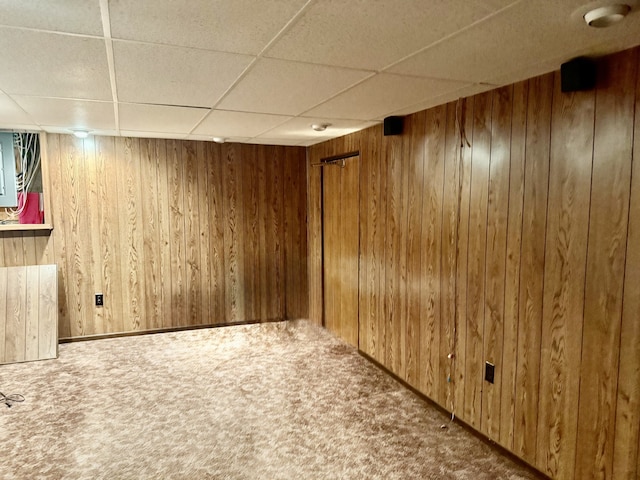 241 E Porter St, Oglesby, IL 61348 - finished basement featuring carpet flooring, wood walls, and a drop ceiling