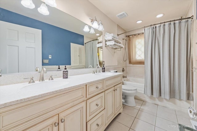 558 W Downer Pl, Aurora, IL 60506 - full bathroom with tile patterned flooring, shower / bathtub combination with curtain, and double vanity
