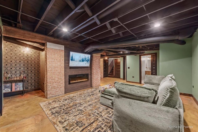 558 W Downer Pl, Aurora, IL 60506 - home theater featuring a fireplace and baseboards