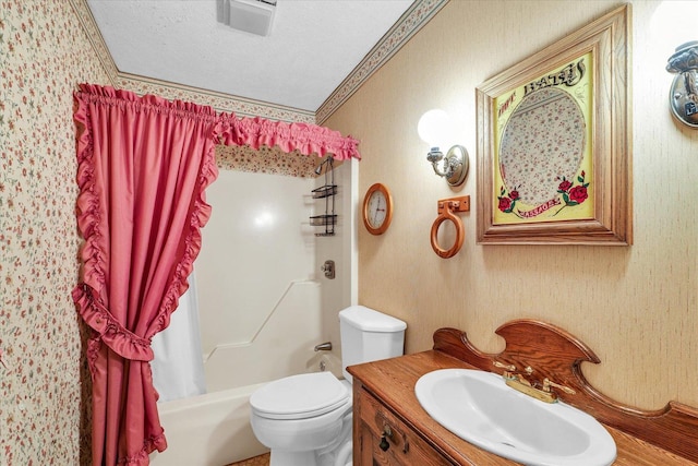 13809 Pine Rd, Dewitt, IL 61735 - full bath featuring vanity, shower / bath combination with curtain, and a textured ceiling