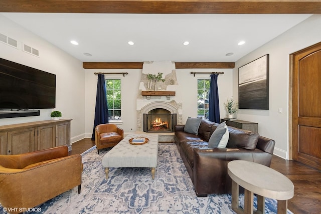 437 N County Line Rd, Hinsdale, IL 60521 - living area featuring wood finished floors, a lit fireplace, and recessed lighting