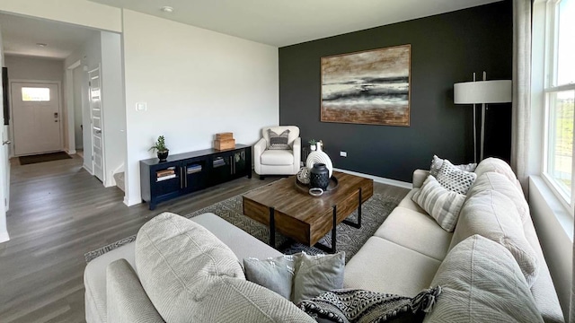 1038 Emerald Dr, Montgomery, IL 60538 - living area with wood finished floors and an accent wall