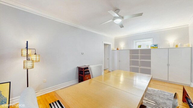 3253 W Leland Ave Unit 2, Chicago, IL 60625 - office area with wood finished floors, crown molding, and ceiling fan